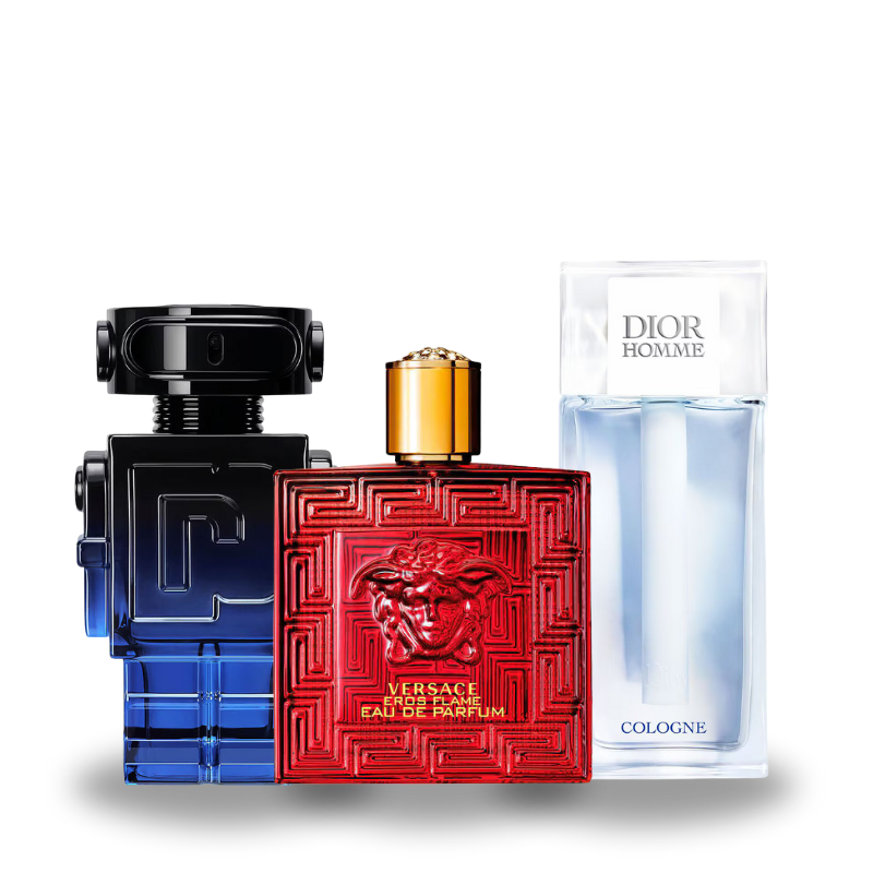 Combo de 3 Perfumes Rabanne Phanton Intense, Versace Eros Flame e Dior Homme Cologne 100ml